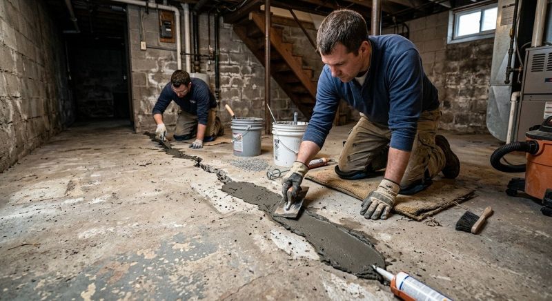 Cracked Basement Floor Repair in Tolland, CT