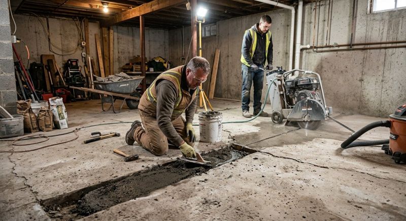 Cracked Basement Floor Repair in Tolland, CT
